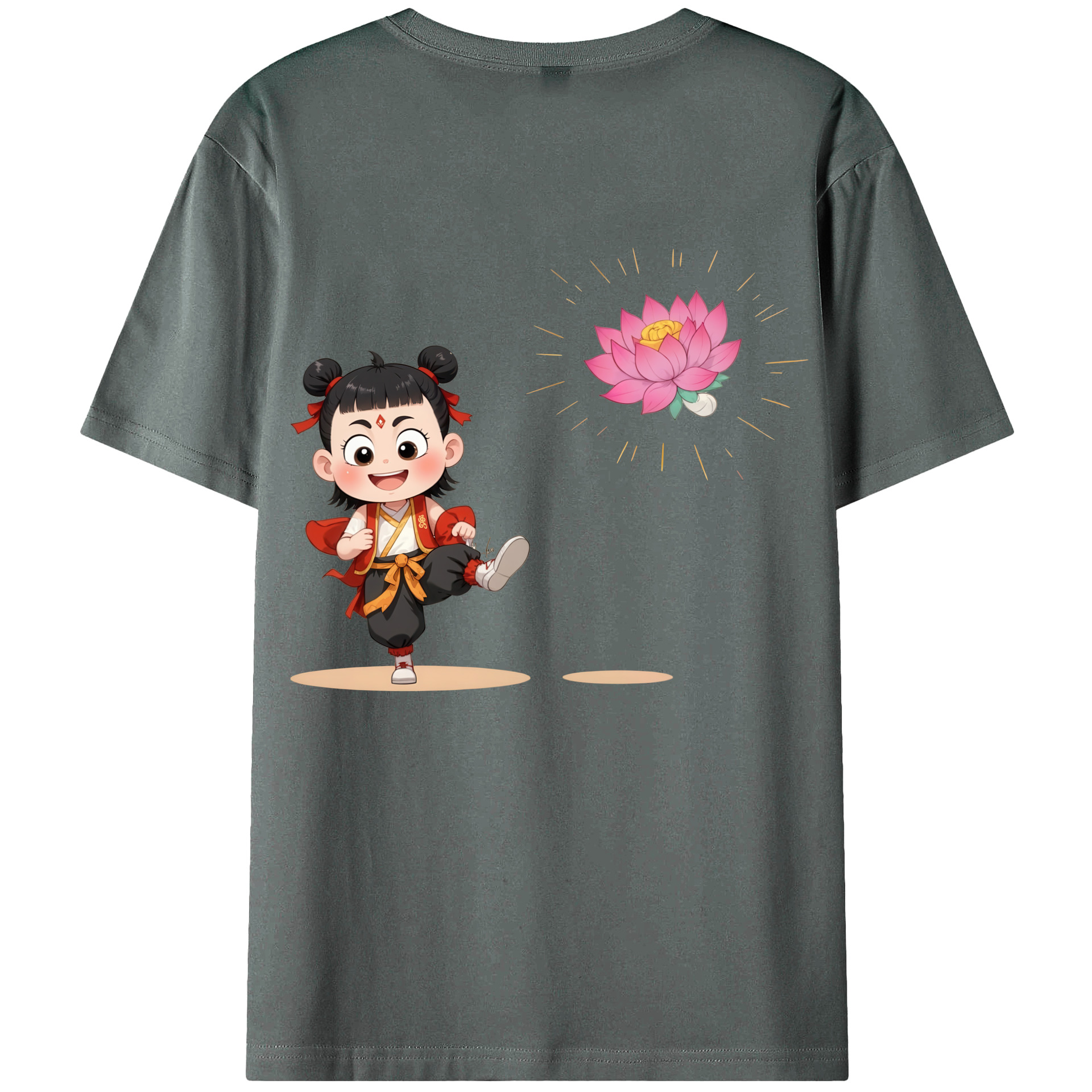 （画像用） Ne Zha 2 ナタ 魔童の大暴れ 綿100％ メンズ半袖Tシャツ（バックプリント） 通気性